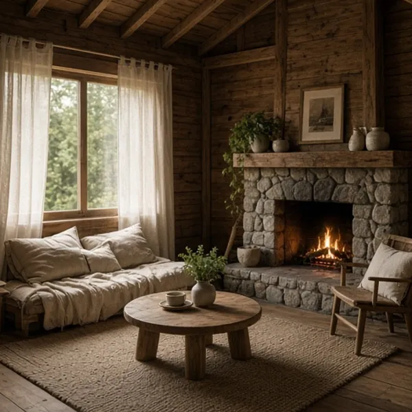 AI-generated cabin living room