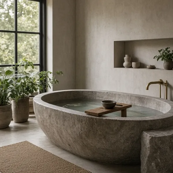AI-generated stone-tub bathroom